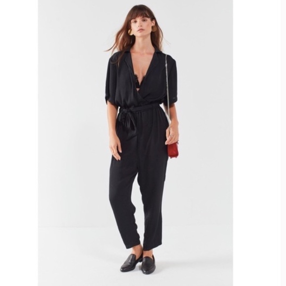 Urban Outfitters Black Satin Wrap Belted Jumpsuit - Picture 1 of 5